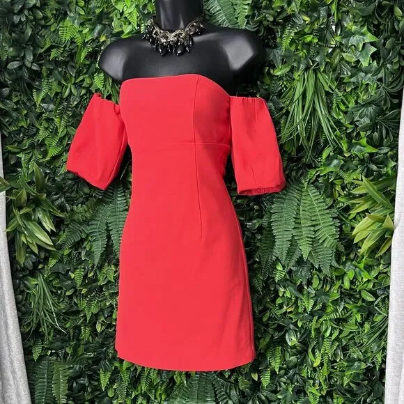 MARCIANO Dress Women XS Red Cold Shoulder Strapless Sheath 2116 - Picture 5 of 9